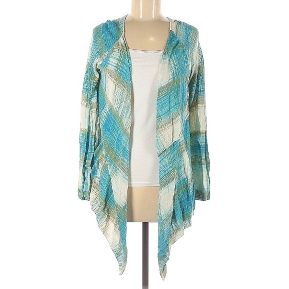 Anthropologie tier layer open front cardigan medium women’s blue green women’s - Picture 1 of 6